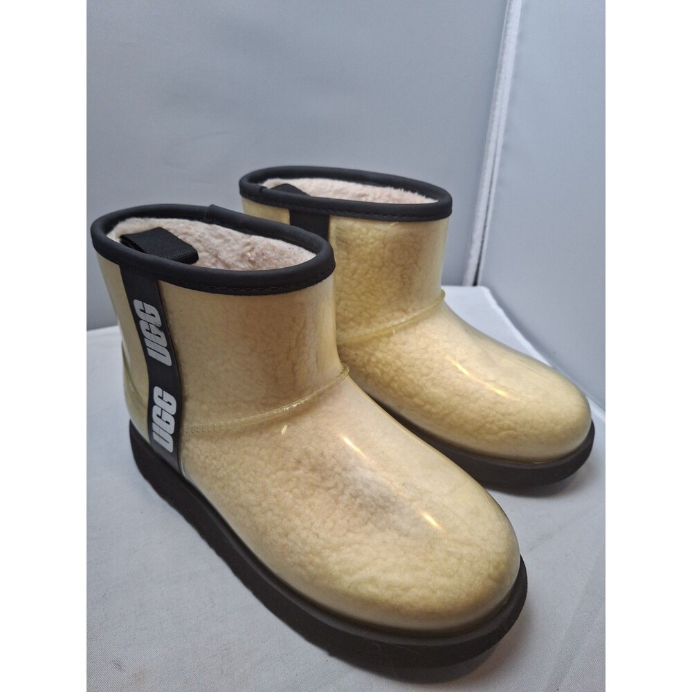 UGG Classic Clear Mini Rain Boots Natural Black Waterproof Kids Size 3